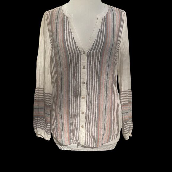 Liverpool Button Front Shirred Blouse In Vintage White - Picture 2 of 16